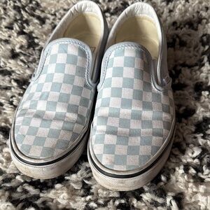 Women’s Checkered Slip-On Shoes - Blue and White vans size 8 women’s